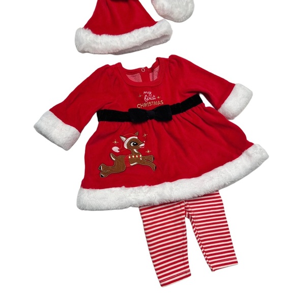 Festive ‘My First Christmas’ Baby Girl Matching Set with Santa Hat, Size 3 Month - Picture 2 of 6